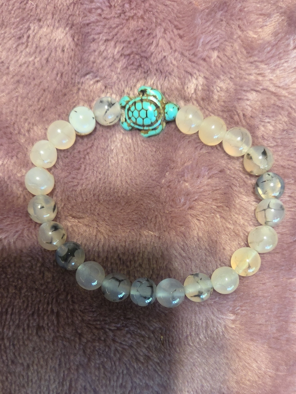 Turquoise Turtle Beaded Stretch Bracelet - Unbranded